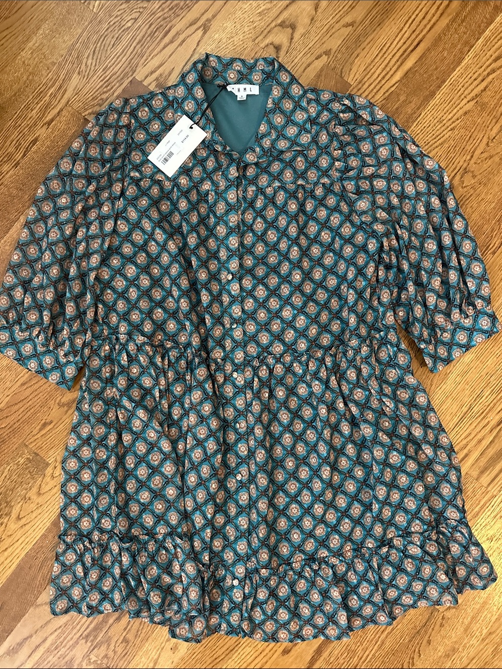 THML Teal & Rust Patterned Mini Dress